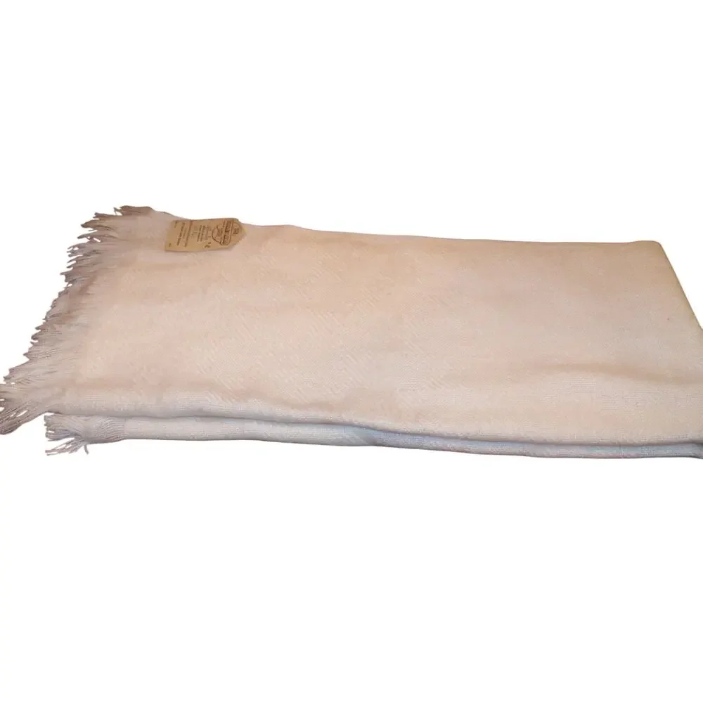 Vintage Faribo Wool Blanket Throw Cream Fringed Woolen Mill Minnesota Made USA